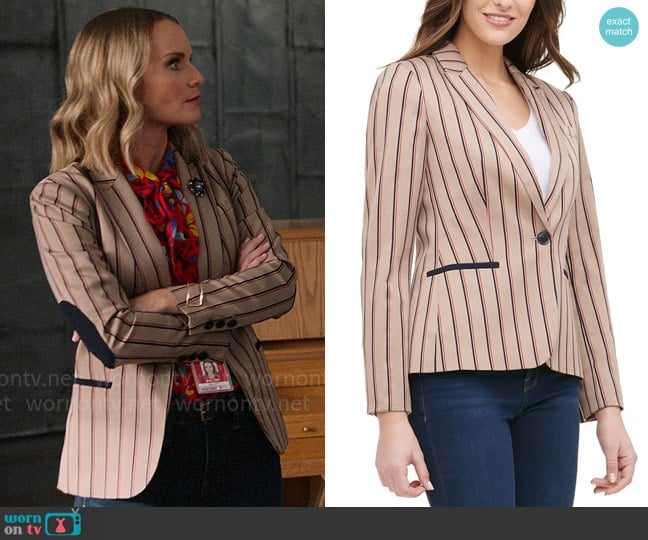 Tommy Hilfiger Striped Elbow Patch Blazer worn by Miss Jenn (Kate Reinders) on High School Musical The Musical The Series