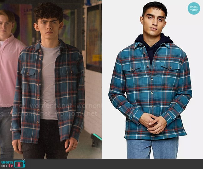 Topman Check Overshirt in Blue worn by Charlie Spring (Joe Locke) on Heartstopper