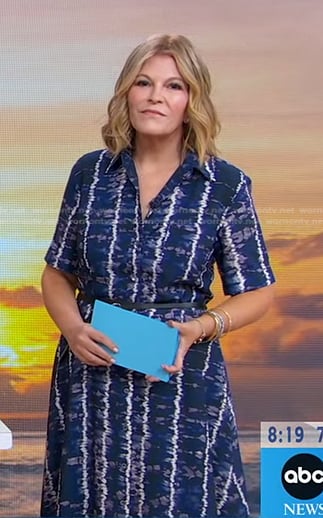 Tory’s blue tie dye stripe dress on Good Morning America