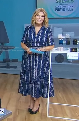 Tory's blue tie dye stripe dress on Good Morning America