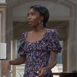 Trina’s black floral puff-sleeve dress on General Hospital