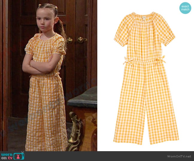 Tucker + Tate Kids' Gingham Puff Sleeve Romper worn by Rachel Black (Finley Rose Slater) on Days of our Lives