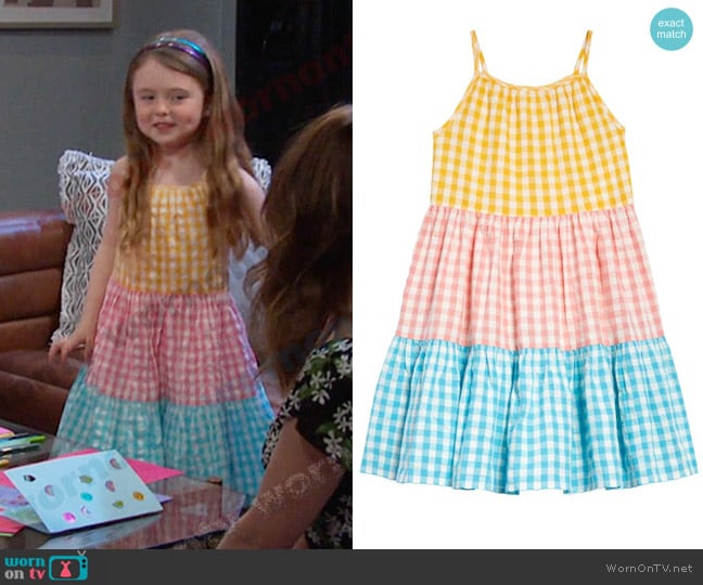 Tucker + Tate Kids' Gingham Tiered Trapeze Dress worn by Charlotte DiMera (Oakley Rondou) on Days of our Lives