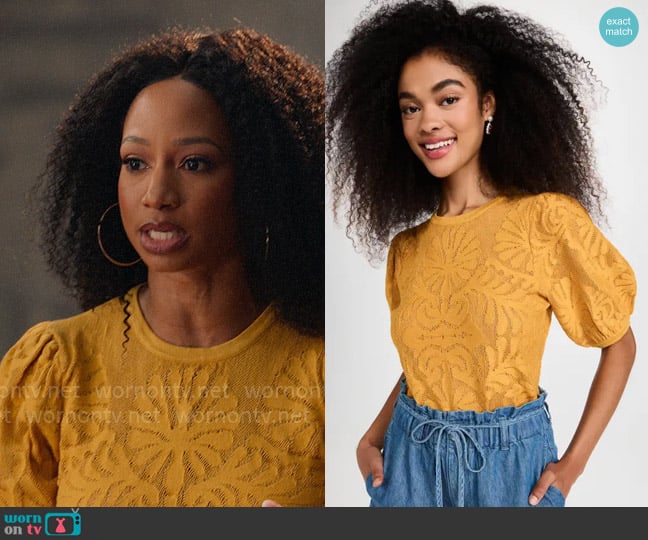 Ulla Johnson Carina Top in Goldenrod worn by Monique Coleman (Monique Coleman) on High School Musical The Musical The Series