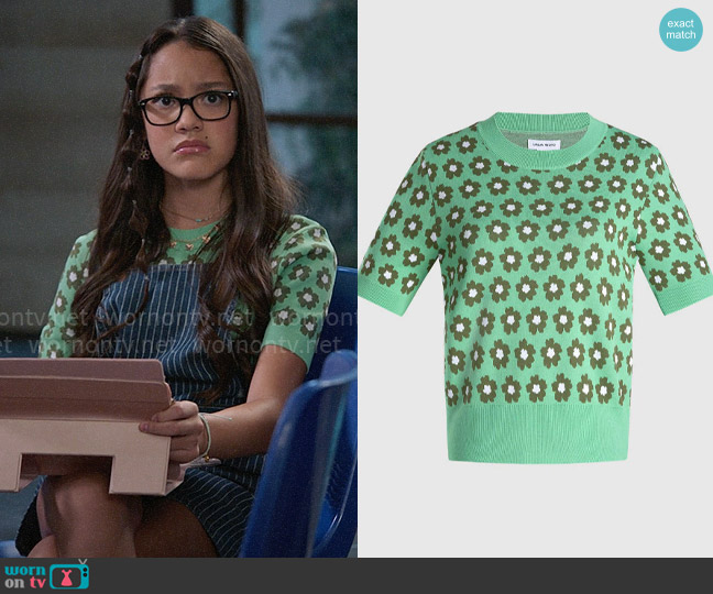 Emmy’s green flower print knit top on High School Musical The Musical The Series