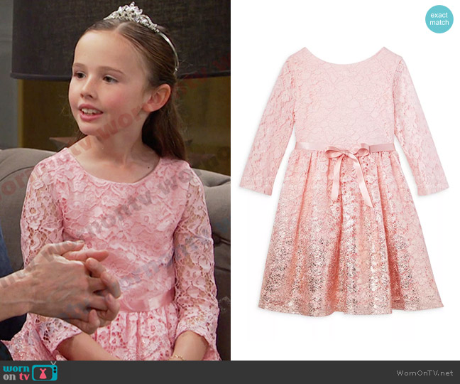 US Angels Girls' Lace Dress With Foil Border - Little Kid worn by Rachel Black (Finley Rose Slater) on Days of our Lives