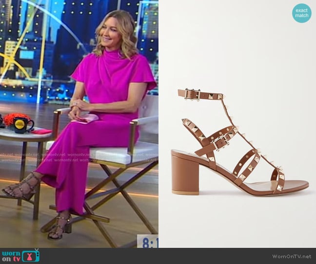 Valentino Garavani Rockstud Leather City Sandals worn by Lara Spencer on Good Morning America