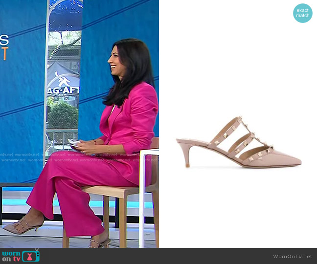 WornOnTV: Natalie’s pink studded heel mules on Today | Natalie Morales ...