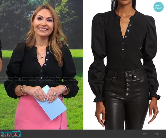 Veronica Beard Effy Poet-Sleeve Cotton Top worn by Lori Bergamotto on Good Morning America