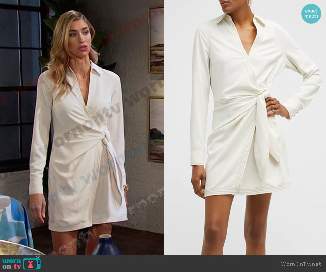 Veronica Beard Lavella Topstitched Mini Wrap Dress worn by Sloan Peterson (Jessica Serfaty) on Days of our Lives