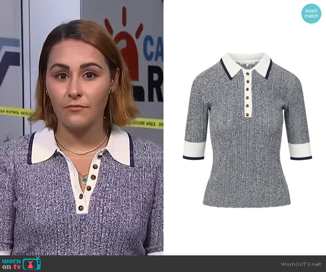 Veronica Beard Soza Knit Polo Top in Navy Multi  worn by Ali Vitali on NBC News Daily