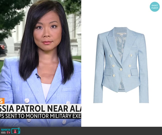 Veronica Beard Diego Jacket in Lake Blue worn by Weijia Jiang on CBS Mornings