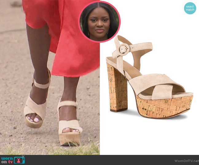 Veronica Beard Lucille Cork Suede Platform Sandals worn by Charity Lawson on The Bachelorette