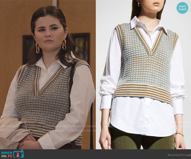 Veronica Beard Serwa Mixed Wool Sweater Vest worn by Mabel Mora (Selena Gomez) on Only Murders in the Building