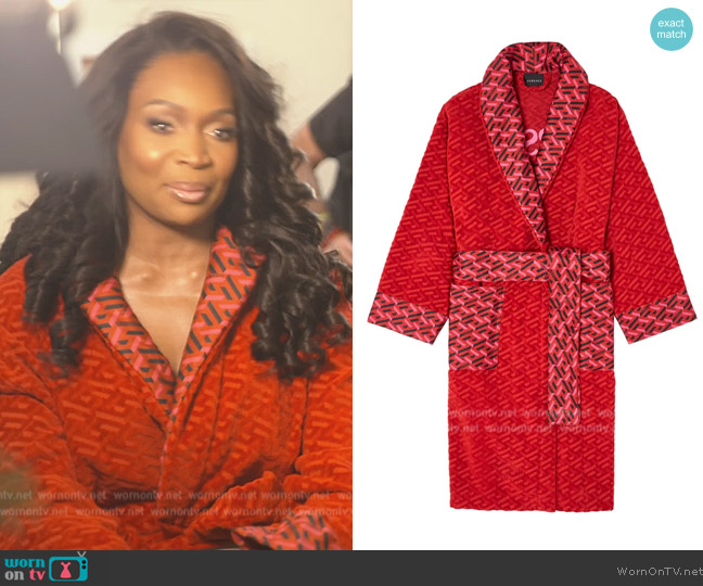 Versace Gender Inclusive La Greca Terry Cloth Bathrobe worn by Marlo Hampton on The Real Housewives of Atlanta