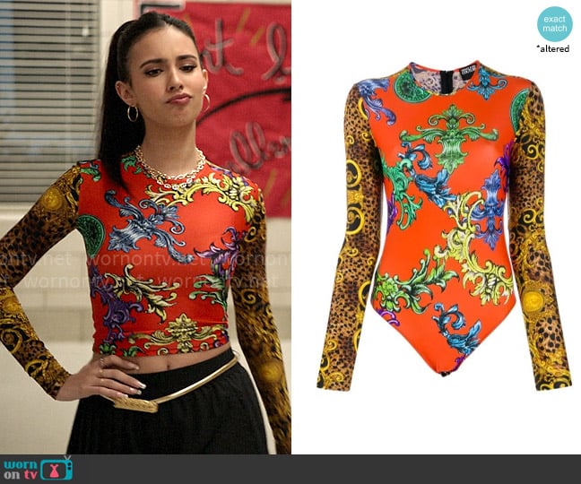 Versace Jeans Couture Baroque Print Bodysuit worn by Dani (Kylie Cantrall) on High School Musical The Musical The Series