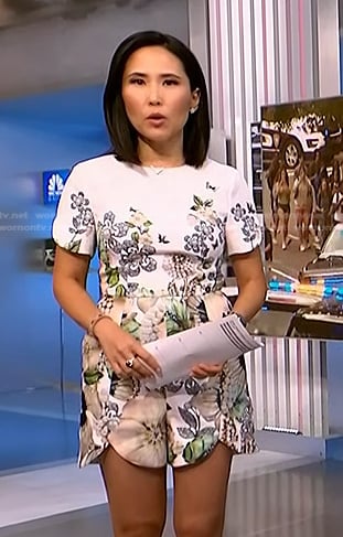 Vicky’s white floral scalloped romper on NBC News Daily