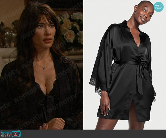 Victorias Secret Lace Inset Robe worn by Steffy Forrester (Jacqueline MacInnes Wood) on The Bold and the Beautiful