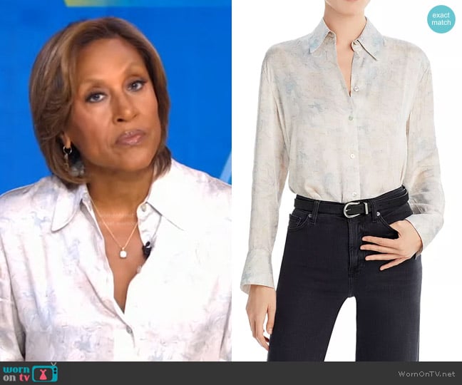 Vince Marble Print Long Sleeve Button-Up Shirt worn by Robin Roberts on Good Morning America