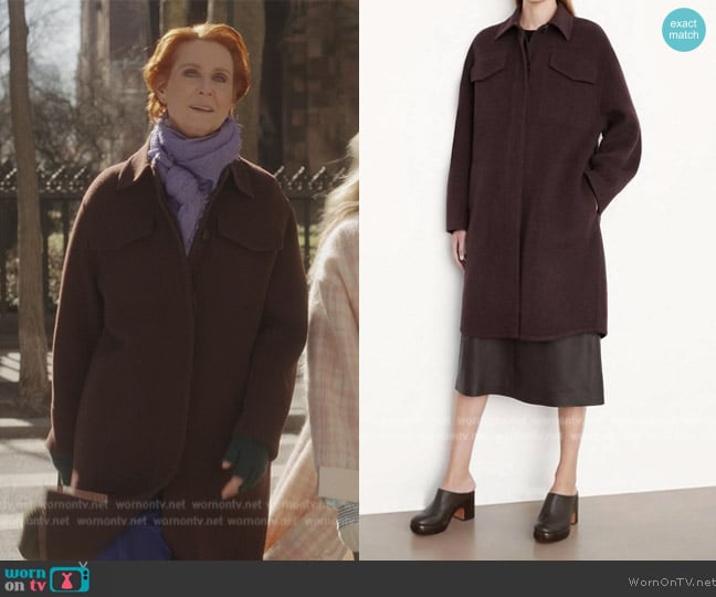 Vince Brushed Wool Shirt Coat In Hickory worn by Miranda Hobbs (Cynthia Nixon) on And Just Like That