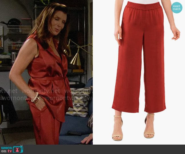 Vince Camuto Crop Wide Leg Pull-On Pants in Chilli Oil worn by Sheila Carter (Kimberlin Brown) on The Bold and the Beautiful