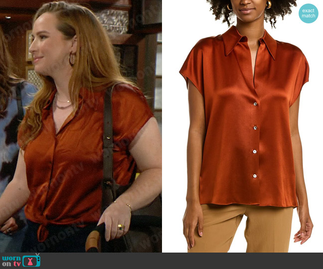 Vince Ruched Back Silk Blouse worn by Mariah Copeland (Camryn Grimes) on The Young and the Restless