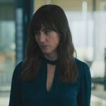 Wendy’s teal keyhole blouse on Billions