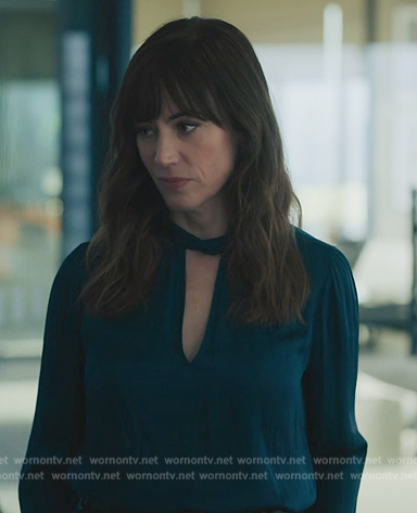 Wendy's teal keyhole blouse on Billions