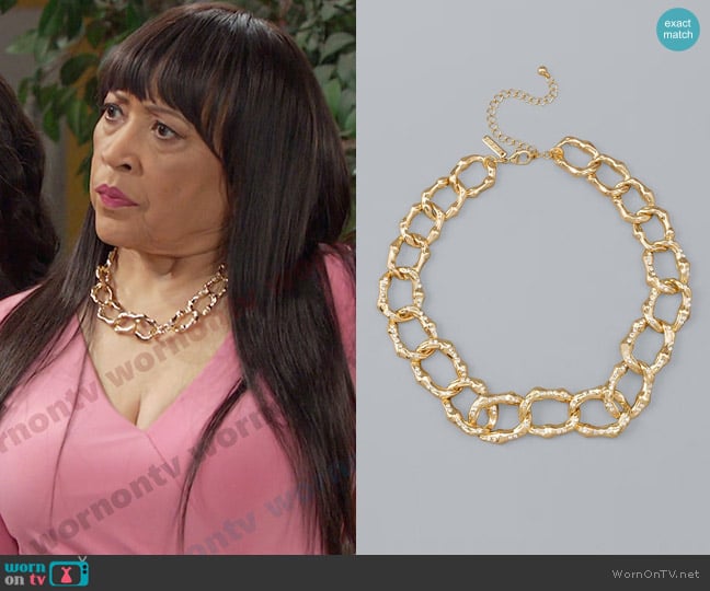 White House Black Market Goldtone Pavé Bamboo Link Necklace worn by Paulina Price (Jackée Harry) on Days of our Lives