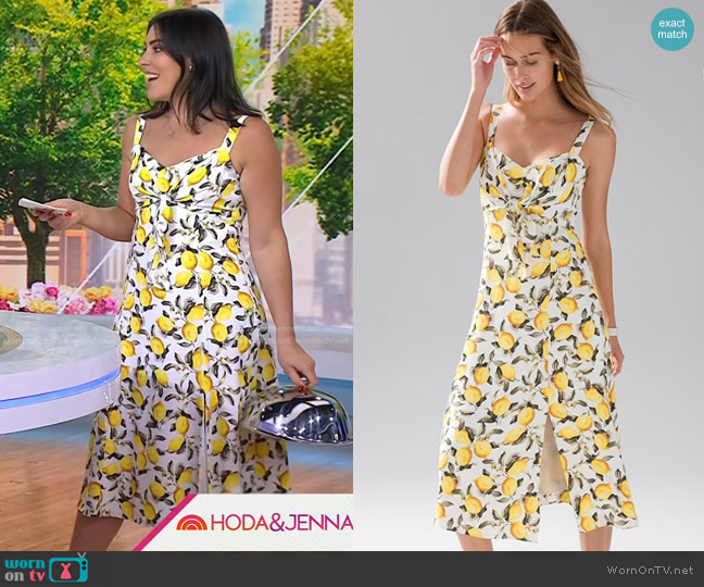 White House Black Market Lemon Print Tie-Front Midi Dress worn by Katie Stilo on Today