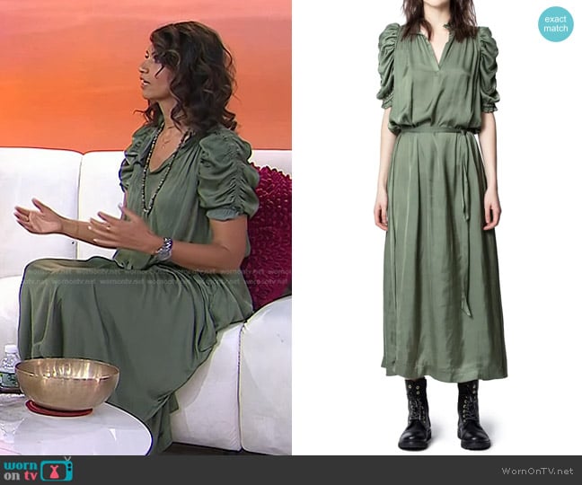 Zadig & Voltaire Ray Puff Sleeve Satin Dress worn by Manjit Devgun on Today