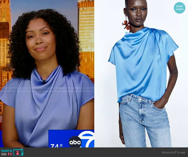 Zara Gathered Satin Effect Top worn by Shirleen Allicot on Good Morning America