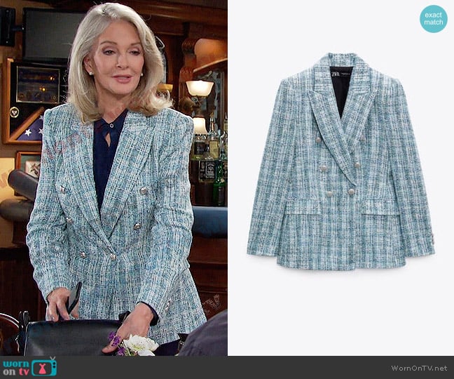 Zara Textured Double Breasted Blazer worn by Marlena Evans (Deidre Hall) on Days of our Lives