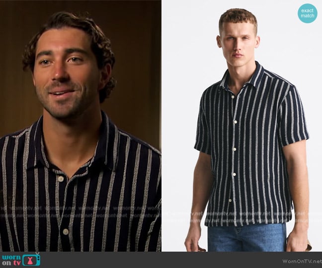 Zara Textured Striped Shirt worn by Joey Graziadei on The Bachelorette