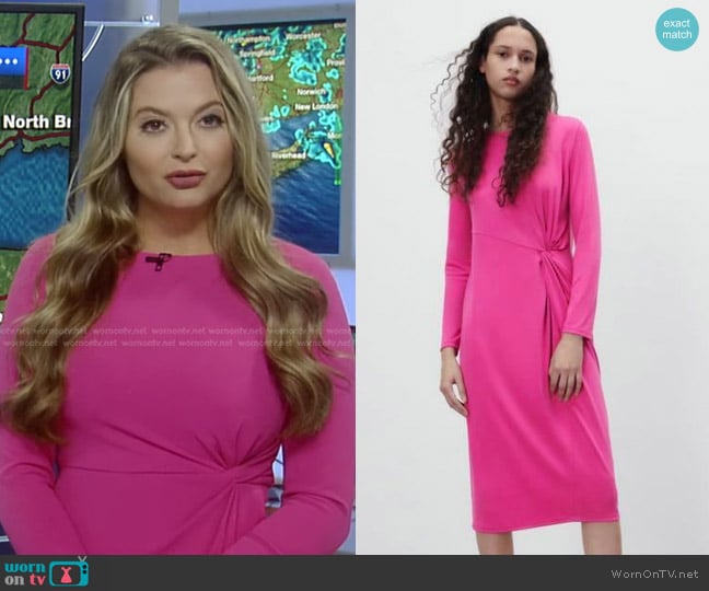 Zara Midi Dress With Front Knot worn by Dani Beckstrom on Good Morning America