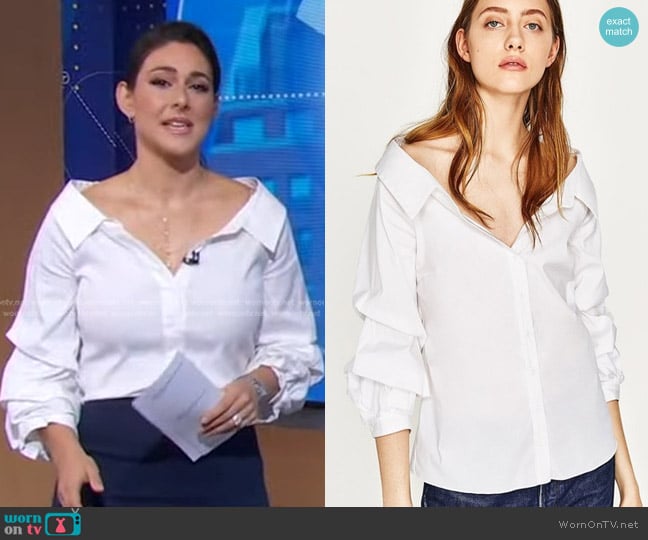 Zara Cotton Off Shoulder Shirt worn by Erielle Reshef on Good Morning America