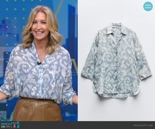 Zara Printed Ramie Shirt worn by Lara Spencer on Good Morning America