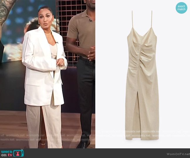 Zara Ruched Linen Blend Slip Dress worn by Adrienne Houghton on E! News