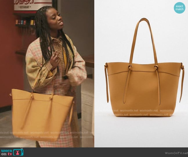 Zara Shopper Mustard Tote Bag worn by Kiesha Williams (Birgundi Baker) on The Chi