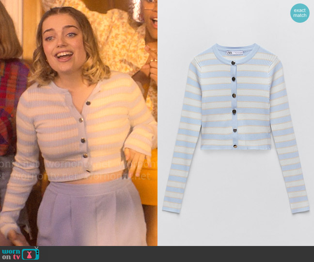 Zara Striped Knit Jacket worn by Imogen Heaney (Rhea Norwood) on Heartstopper