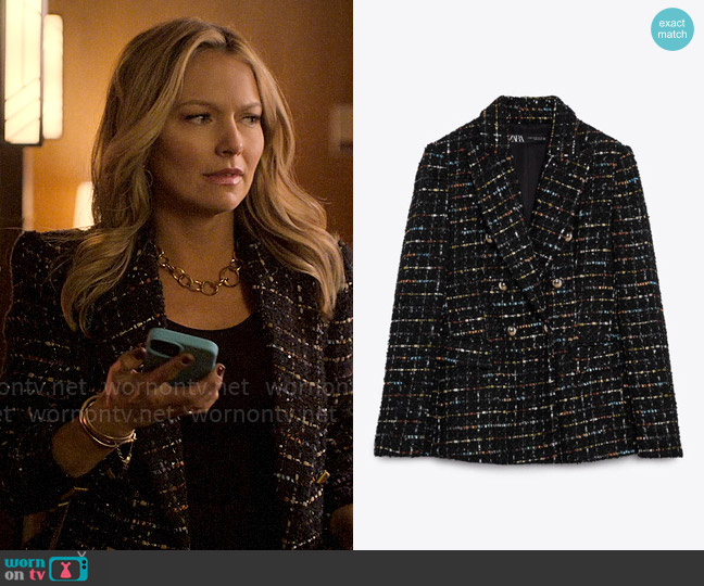 Zara Double Breasted Textured Weave Blazer worn by Lorna Crane (Becki Newton) on The Lincoln Lawyer