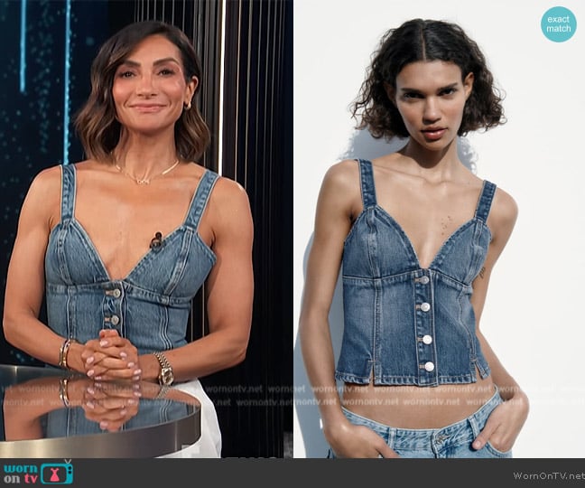 Zara TRF Denim Top worn by Courtney Lopez on E! News