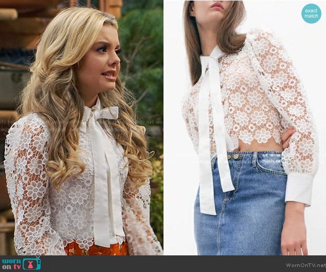 Zara Embroidered Tie Neck Blouse worn by Destiny Baker (Mallory James Mahoney) on Bunkd