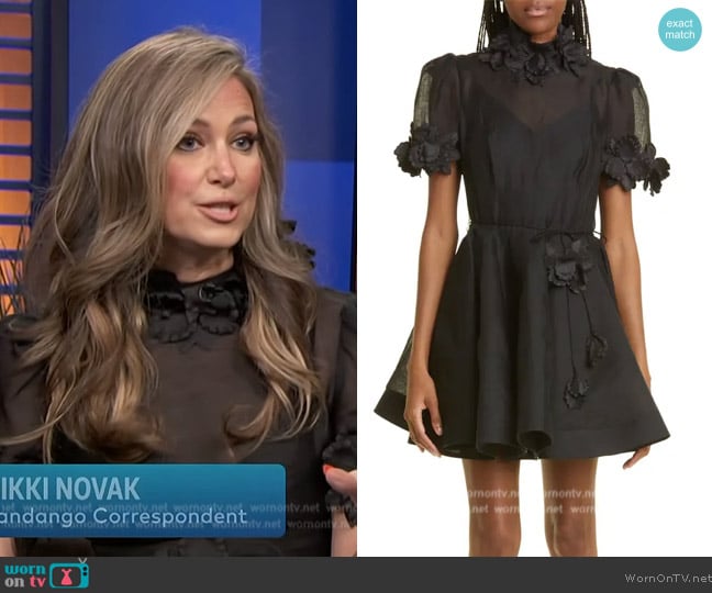 Zimmermann High Tide Lift Off Flower Linen & Silk Minidress worn by Nikki Novak on Access Hollywood