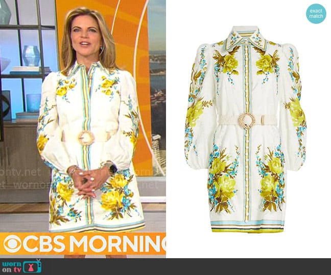 Zimmermann Halcyon Belted Linen Mini Shirtdress worn by Natalie Morales on CBS Mornings