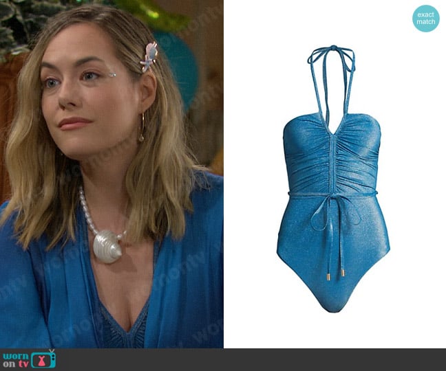 Zimmermann Raie Glittery Swimsuit worn by Hope Logan (Annika Noelle) on The Bold and the Beautiful