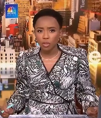 Zinhle Essamuah’s green animal print wrap dress on NBC News