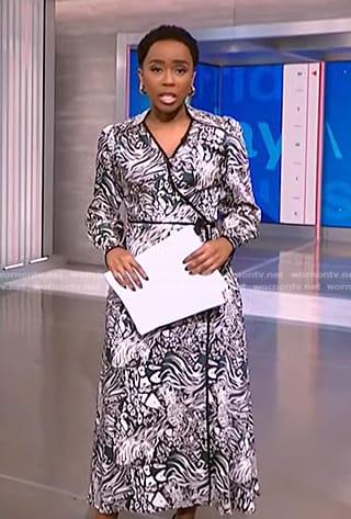 Zinhle Essamuah’s green animal print wrap dress on NBC News