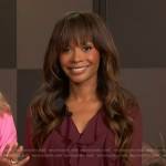 Zuri’s burgundy ruffle dress on Access Hollywood