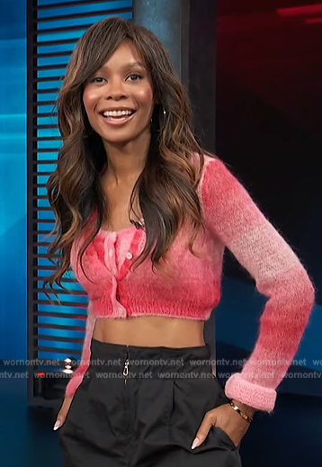 Zuri's red ombre cropped cardigan and top on Access Hollywood